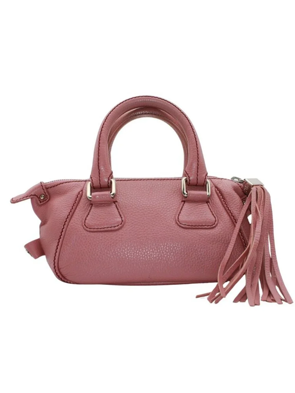Chanel Bag Handbag Leather Pink Silver Tassel Faux Mini